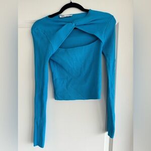 Zara Cut Out Blue Cropped Long Sleeve